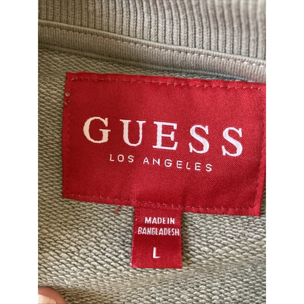 Guess Sweatshirt Mens Sz L NWT Green Crewneck Tape Logo Black Pullover Nelly
